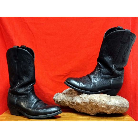 SOLD- Vintage Black Leather Cowboy Boots - Picture 2 of 15